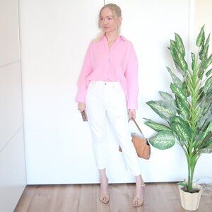 AGOLDE Jamie High Rise Cropped / Ankle Length Button Fly White Distresse…